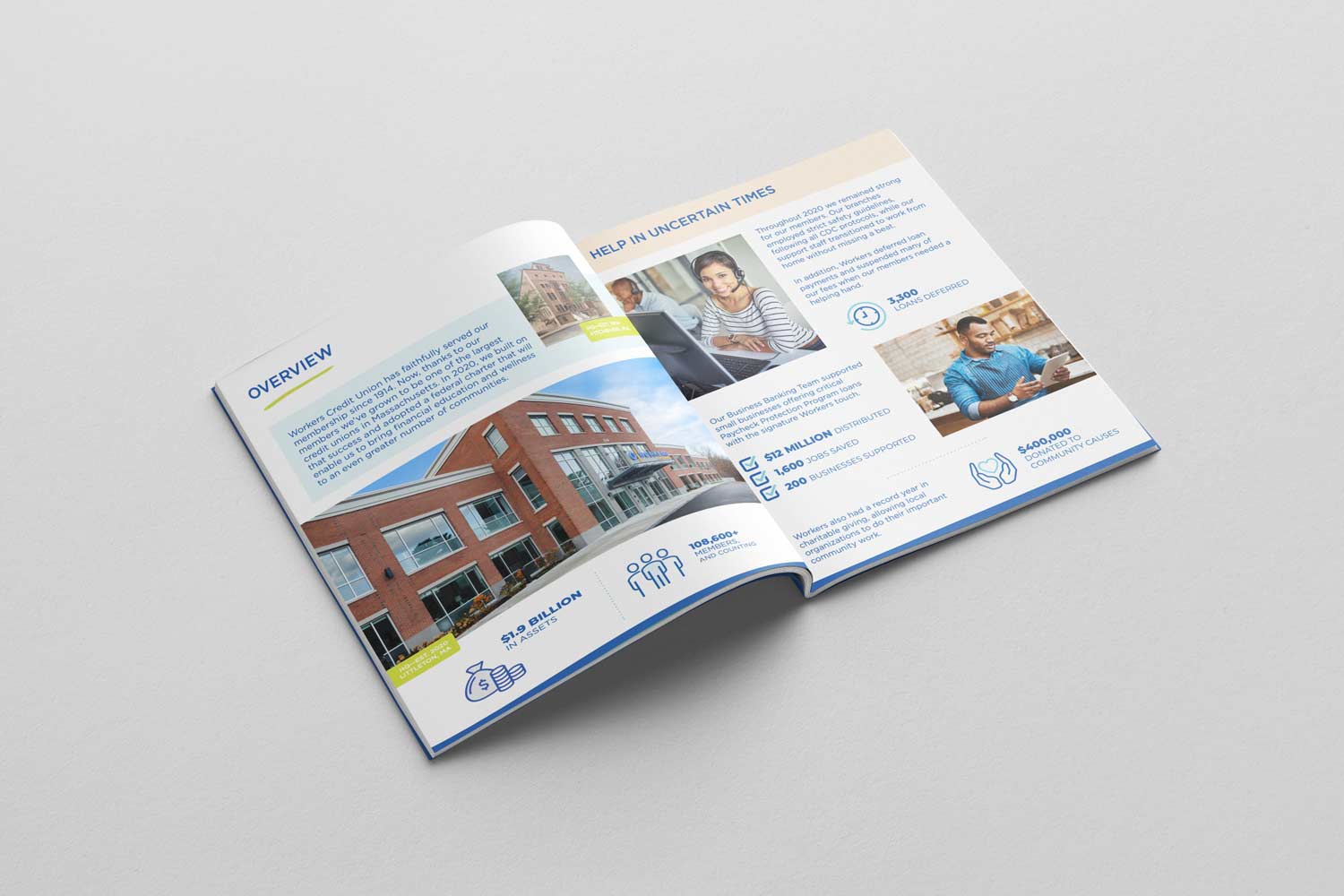 Photo of an open booklet - the 2020 Workers Credit Union Annual Report